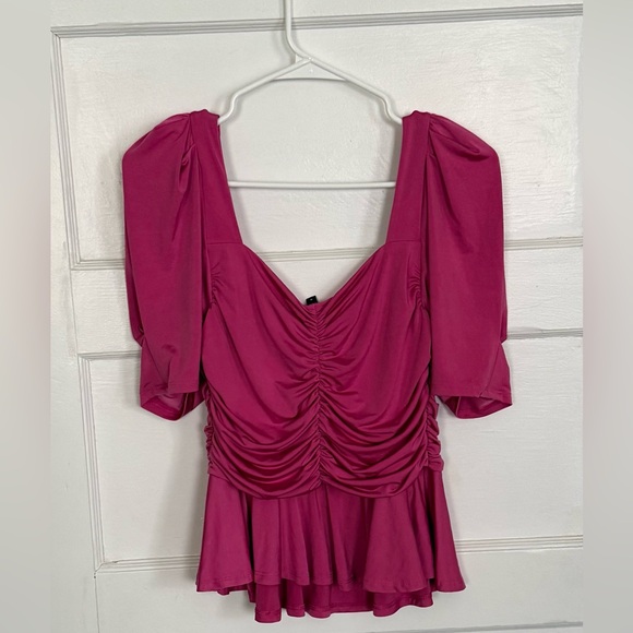 Express Chic Fuchsia Ruched Top - Picture 2 of 5